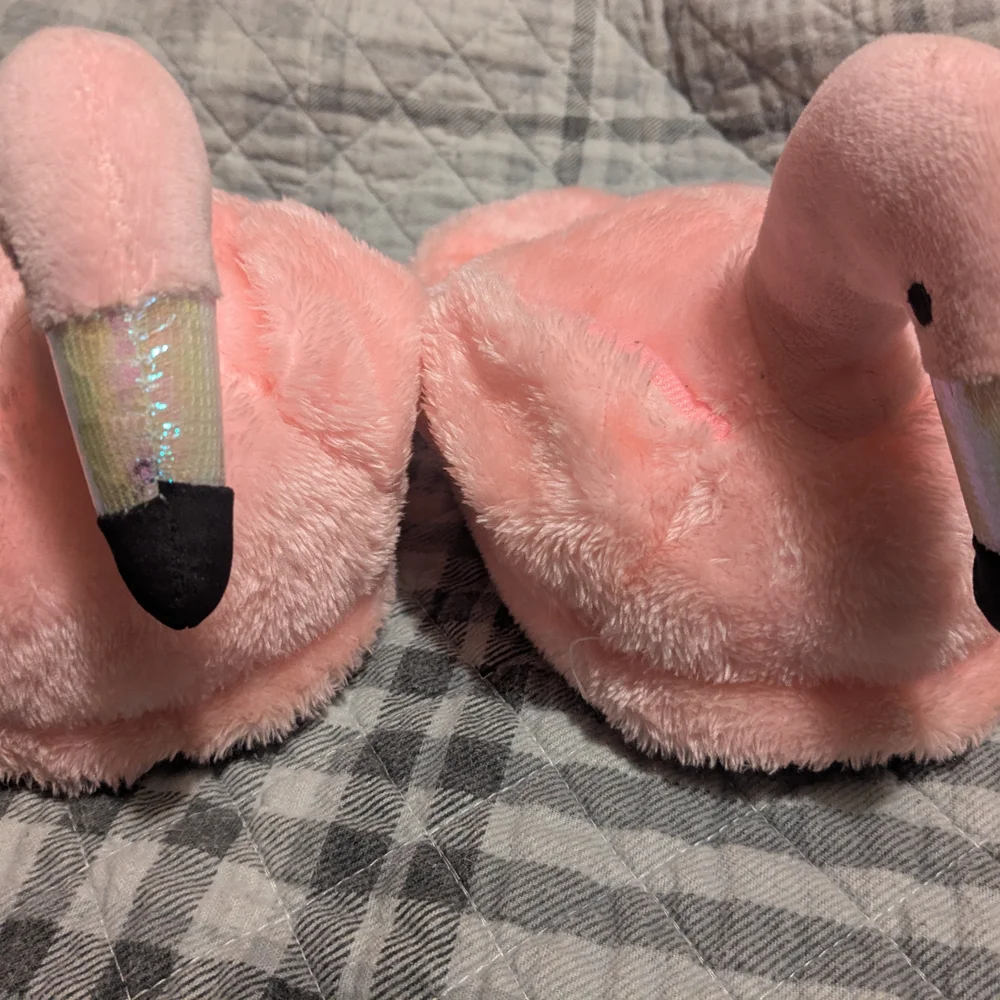Plush Pink Flamingo Slippers